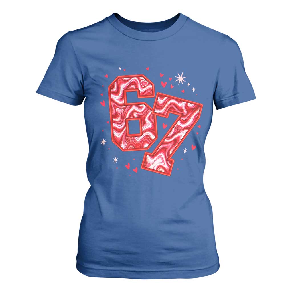 Glitch Swirl Effect Printed Six Seven Meme T Shirt For Women Valentines Day Gift TS12 Royal Blue Print Your Wear