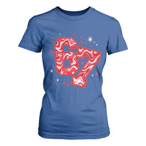 Glitch Swirl Effect Printed Six Seven Meme T Shirt For Women Valentines Day Gift TS12 Royal Blue Print Your Wear