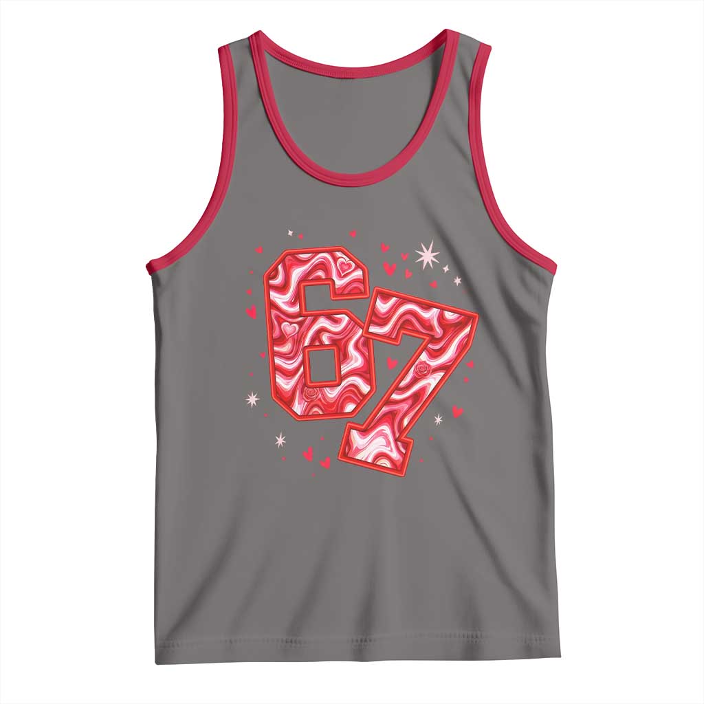 Glitch Swirl Effect Printed Six Seven Meme Tank Top Valentines Day Gift TS12 Deep Heather Red Print Your Wear