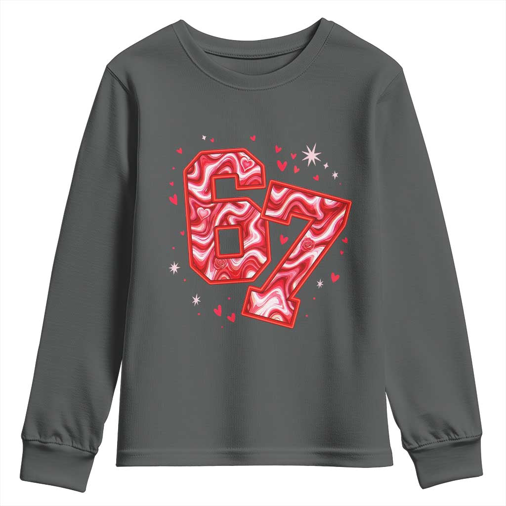 Glitch Swirl Effect Printed Six Seven Meme Youth Sweatshirt Valentines Day Gift TS12 Dark Heather Print Your Wear