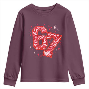 Glitch Swirl Effect Printed Six Seven Meme Youth Sweatshirt Valentines Day Gift TS12 Maroon Print Your Wear