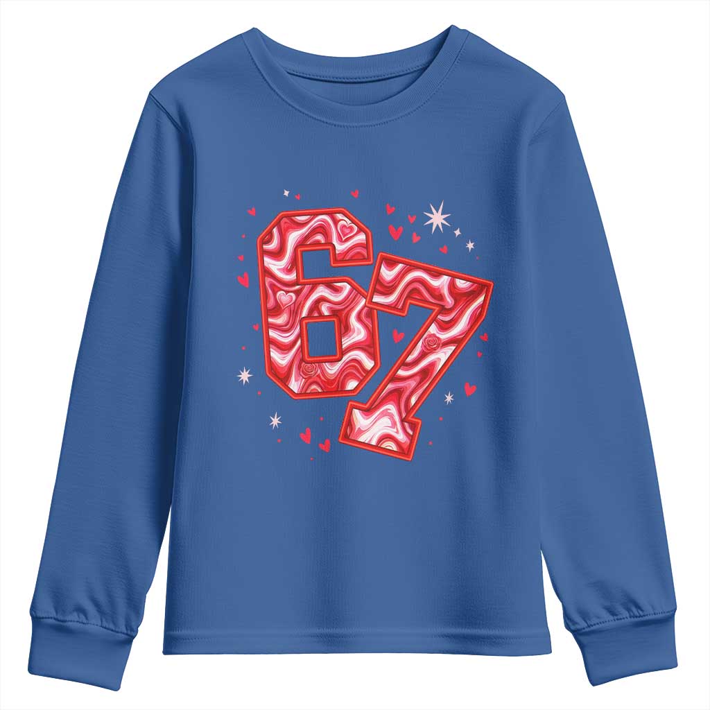 Glitch Swirl Effect Printed Six Seven Meme Youth Sweatshirt Valentines Day Gift TS12 Royal Blue Print Your Wear