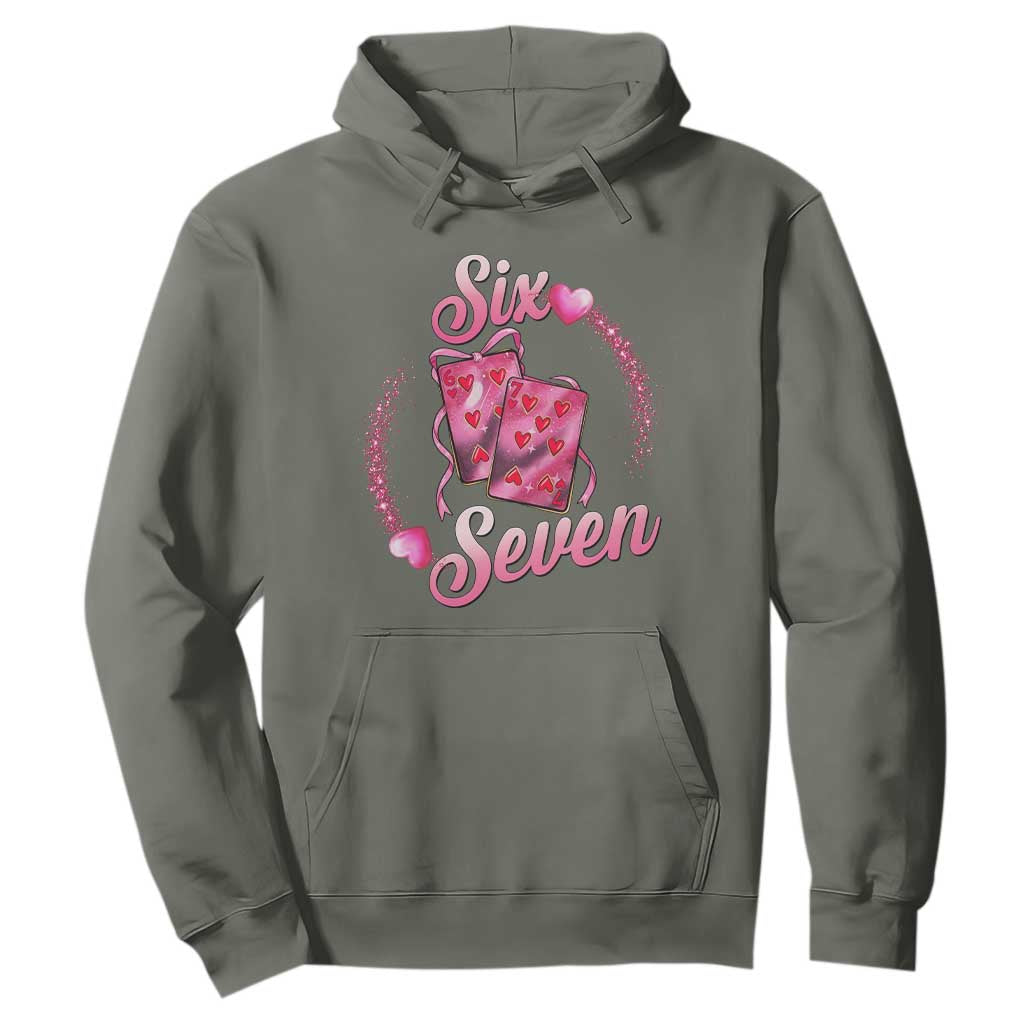 Playing Cards 67 Of Hearts Hoodie Six Seven Valentine Meme TS12 Military Green Print Your Wear