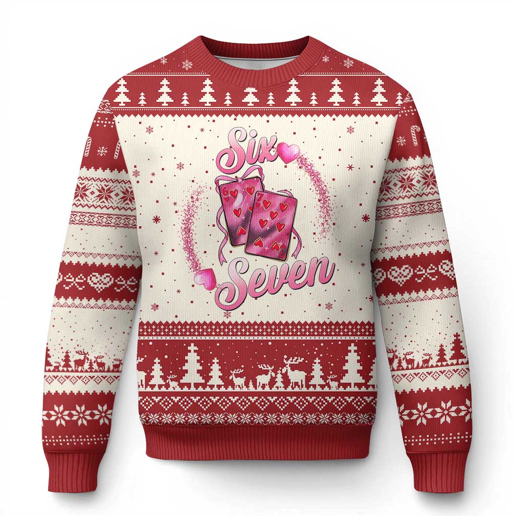 Playing Cards 67 Of Hearts Ugly Christmas Sweater Six Seven Valentine Meme TS12 Beige Red Print Your Wear