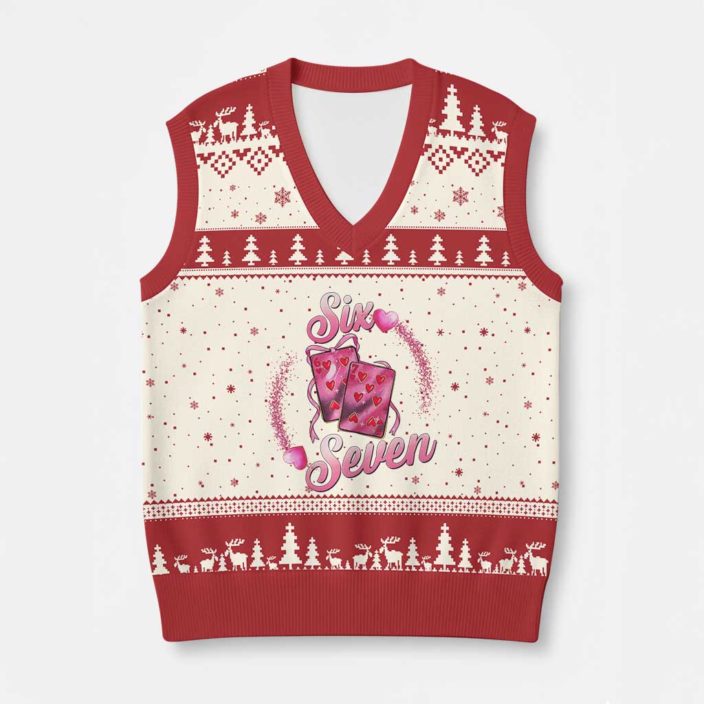 Playing Cards 67 Of Hearts V-Neck Knit Sweater Vest Six Seven Valentine Meme TS12 Beige Red Print Your Wear