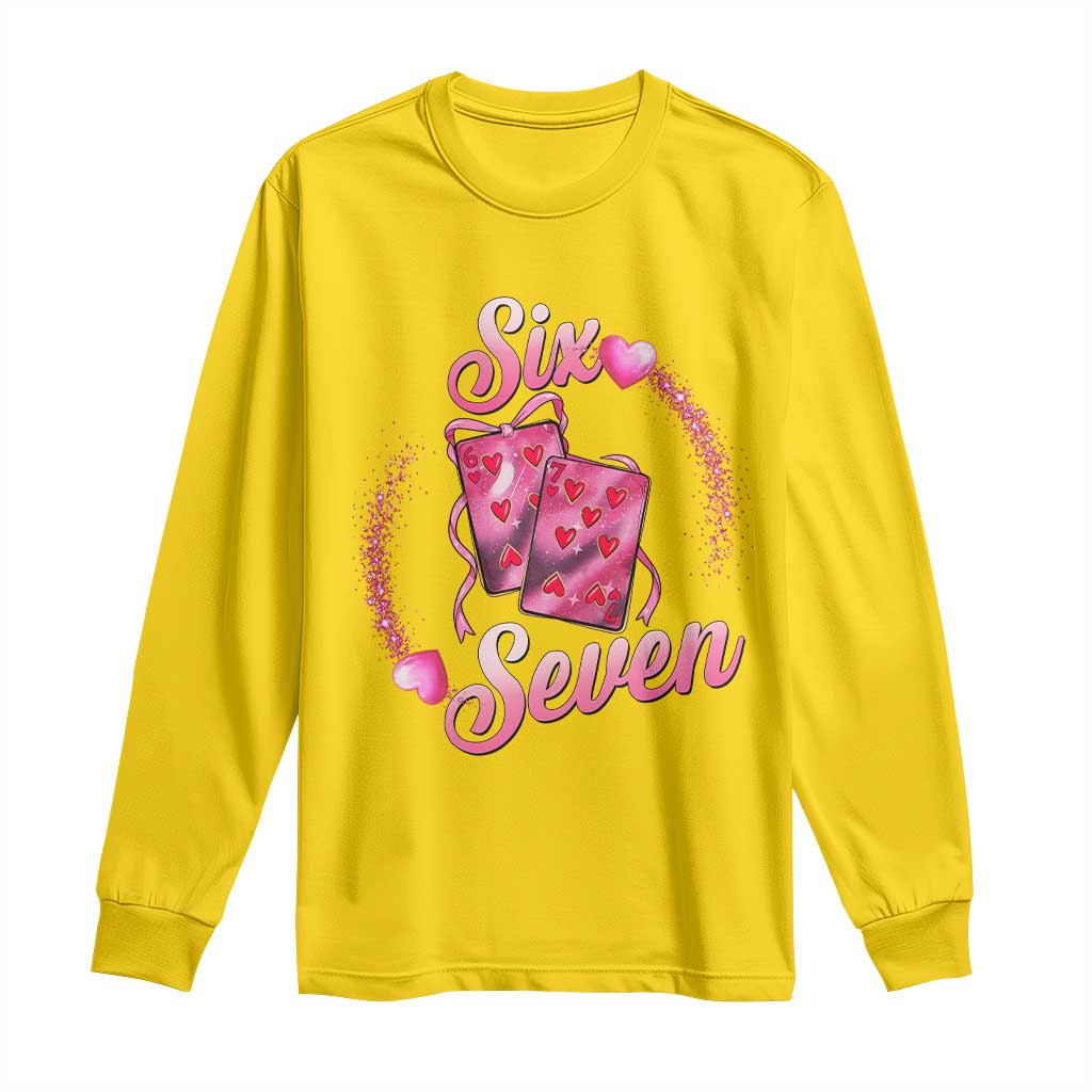 Playing Cards 67 Of Hearts Long Sleeve Shirt Six Seven Valentine Meme TS12 Daisy Print Your Wear