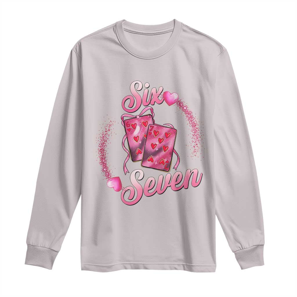 Playing Cards 67 Of Hearts Long Sleeve Shirt Six Seven Valentine Meme TS12 Ice Gray Print Your Wear
