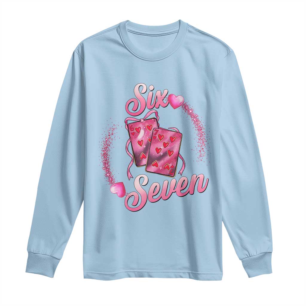 Playing Cards 67 Of Hearts Long Sleeve Shirt Six Seven Valentine Meme TS12 Light Blue Print Your Wear