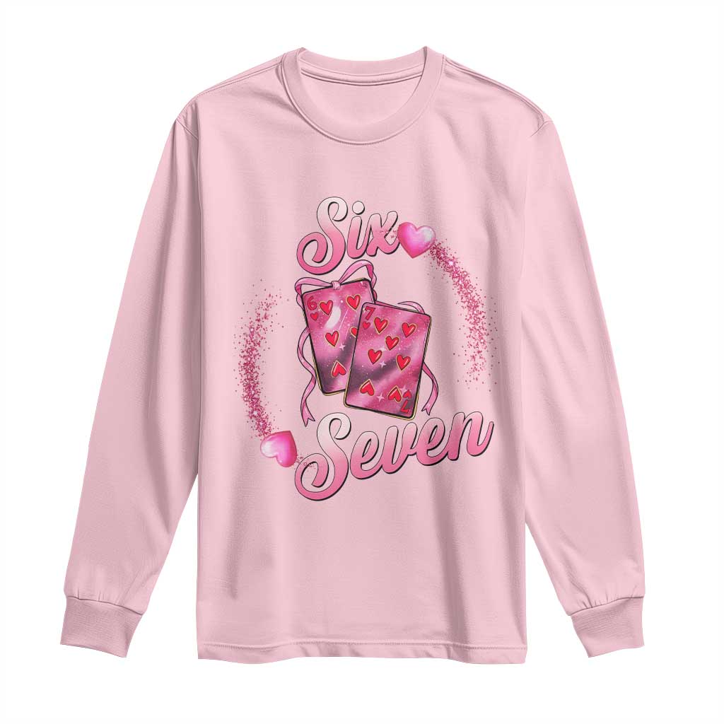 Playing Cards 67 Of Hearts Long Sleeve Shirt Six Seven Valentine Meme TS12 Light Pink Print Your Wear