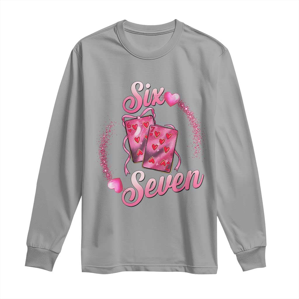 Playing Cards 67 Of Hearts Long Sleeve Shirt Six Seven Valentine Meme TS12 Sport Gray Print Your Wear
