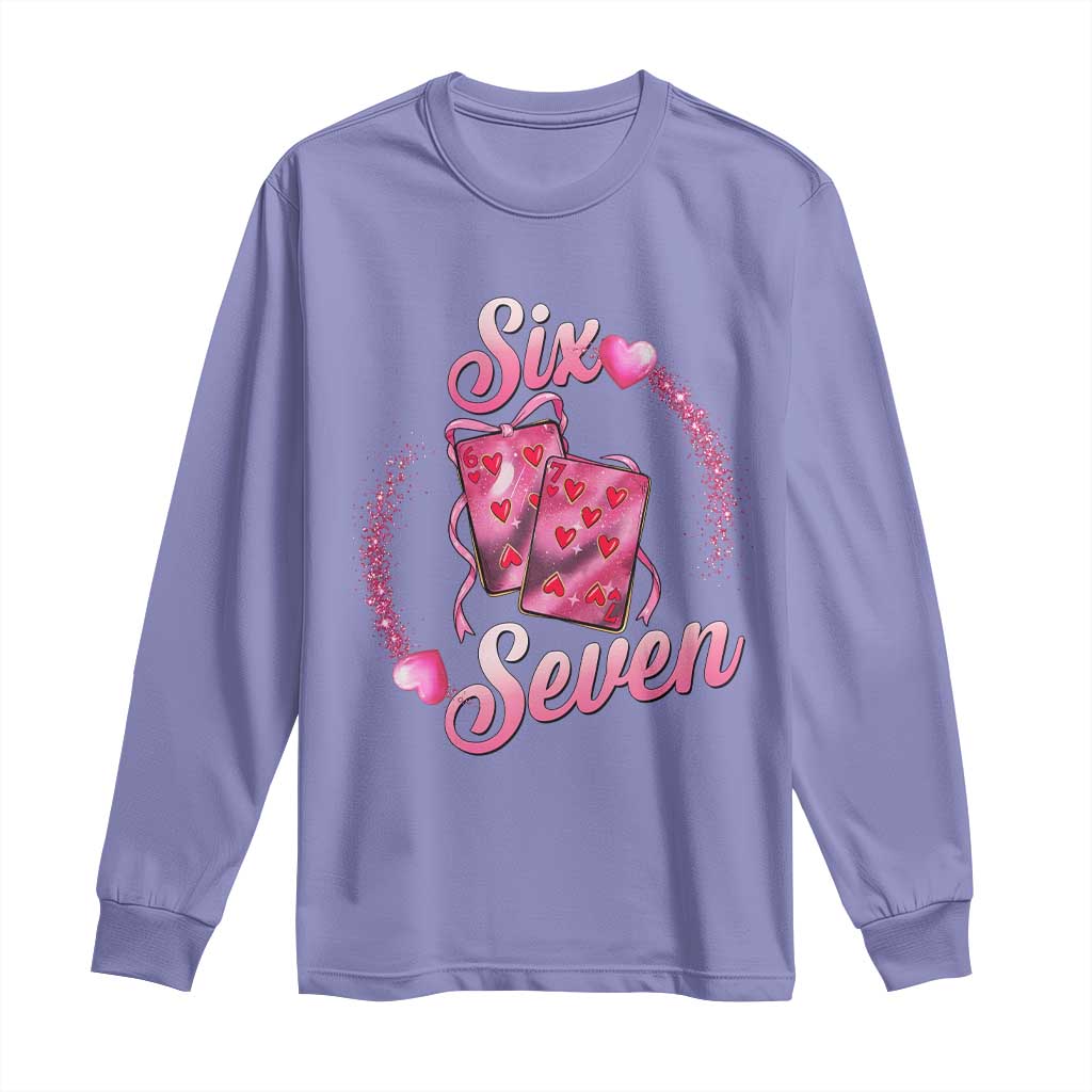 Playing Cards 67 Of Hearts Long Sleeve Shirt Six Seven Valentine Meme TS12 Violet Print Your Wear