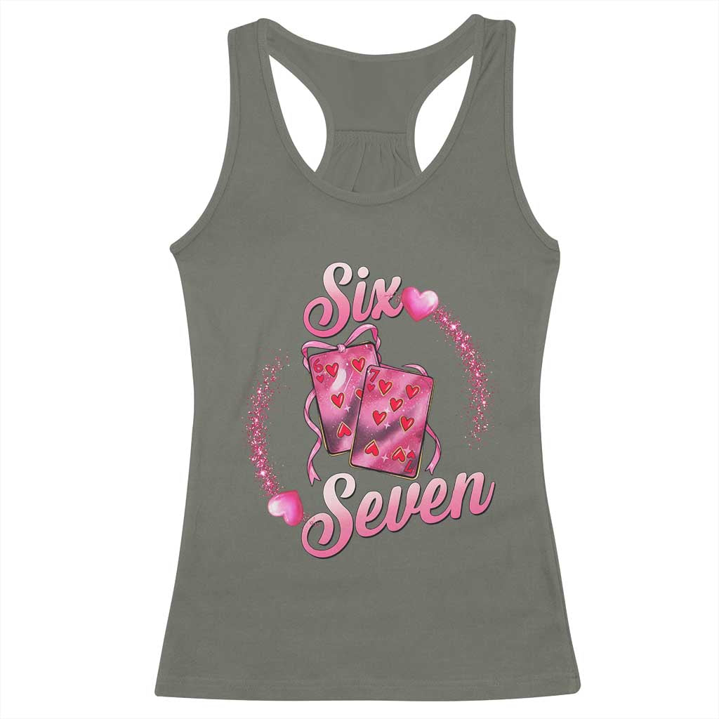 Playing Cards 67 Of Hearts Racerback Tank Top Six Seven Valentine Meme TS12 Military Green Print Your Wear