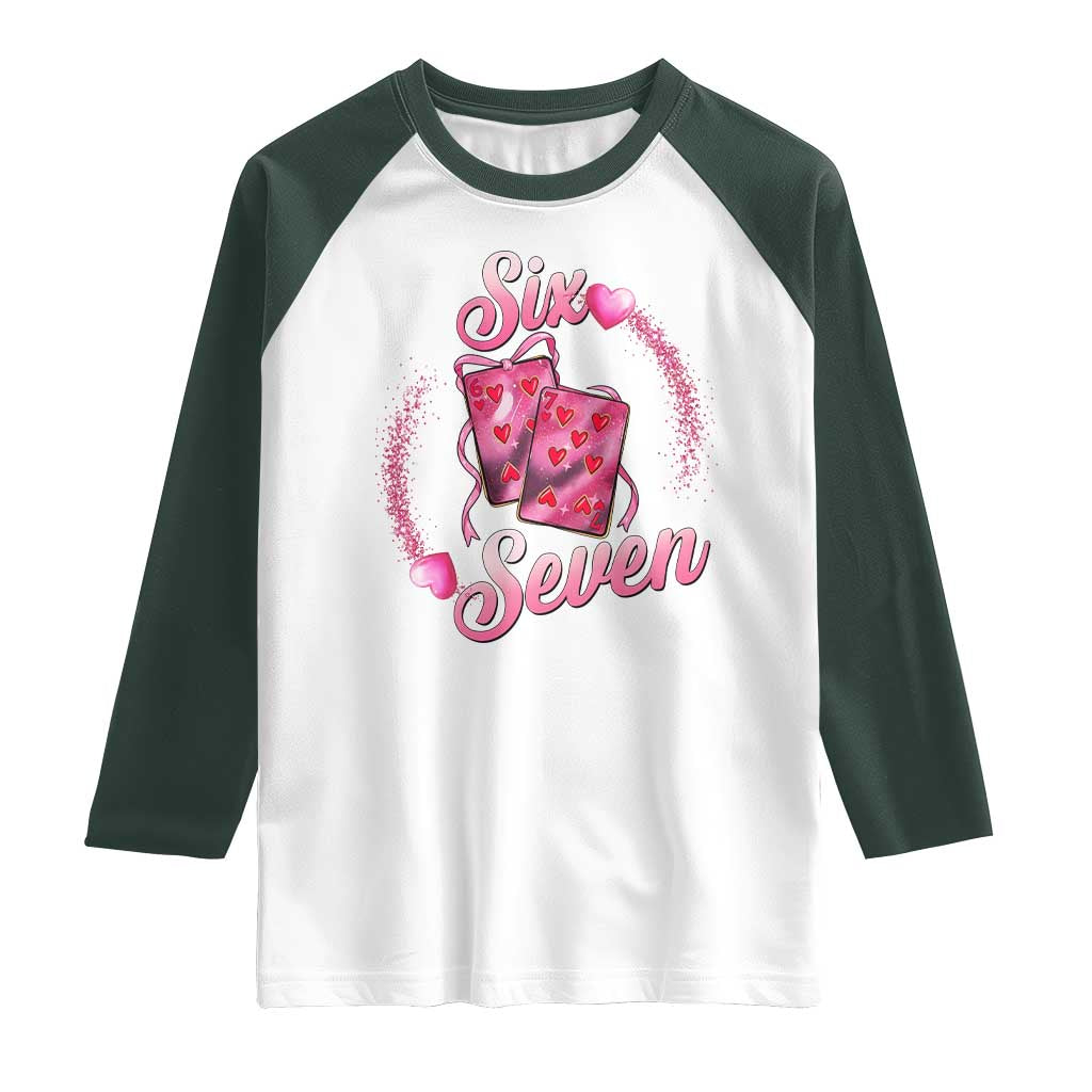 Playing Cards 67 Of Hearts Raglan Shirt Six Seven Valentine Meme TS12 White Dark Forest Green Print Your Wear