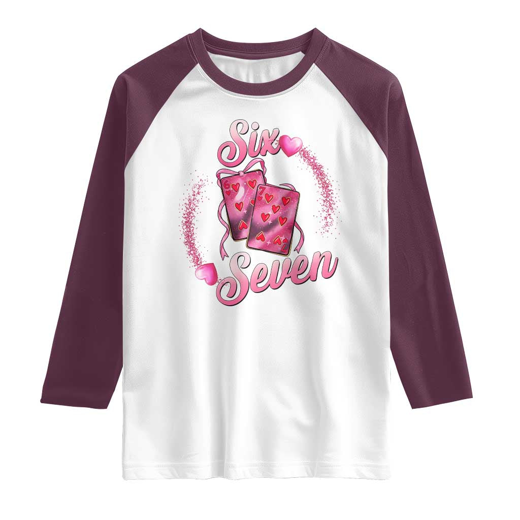 Playing Cards 67 Of Hearts Raglan Shirt Six Seven Valentine Meme TS12 White Maroon Print Your Wear