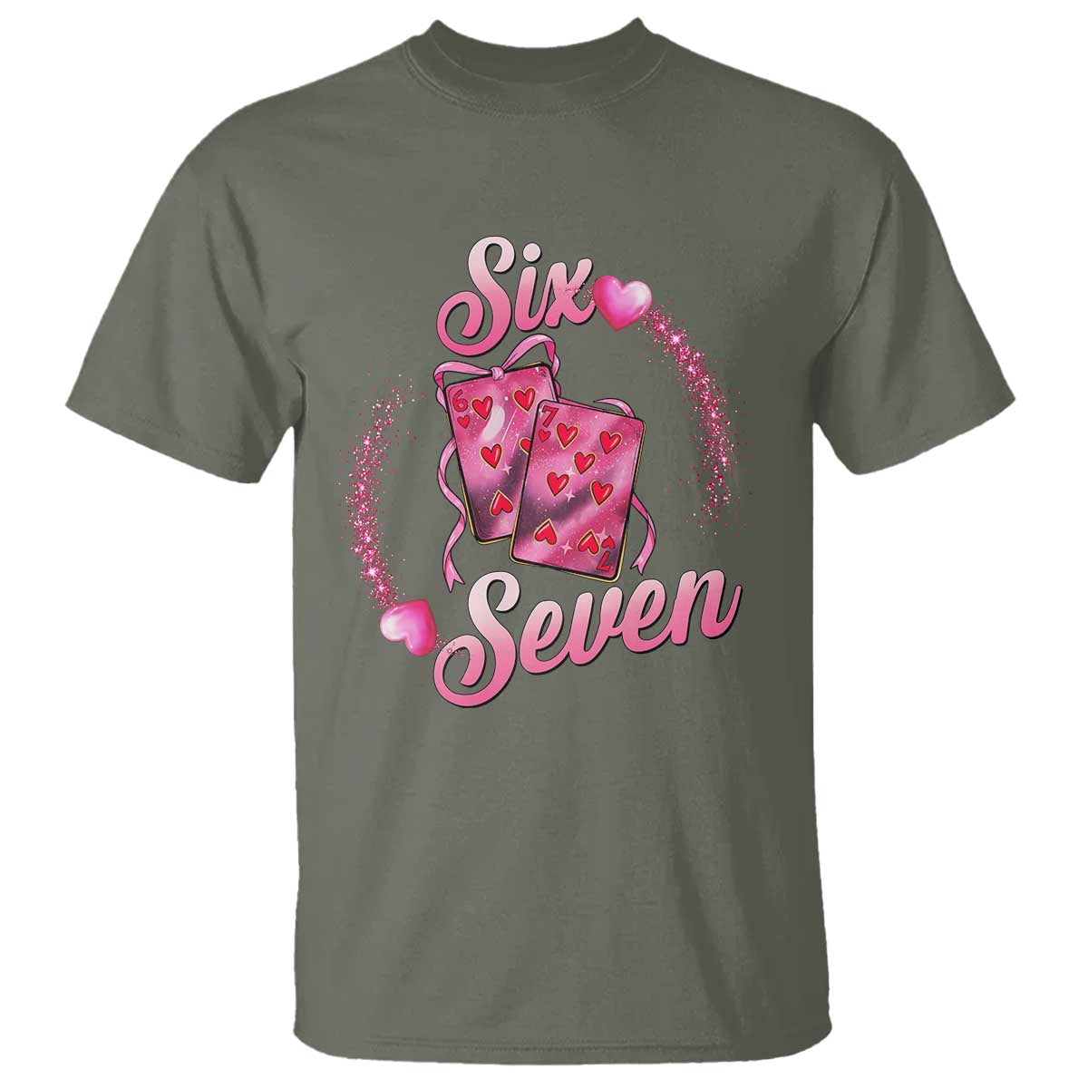 Playing Cards 67 Of Hearts T Shirt Six Seven Valentine Meme TS12 Military Green Print Your Wear
