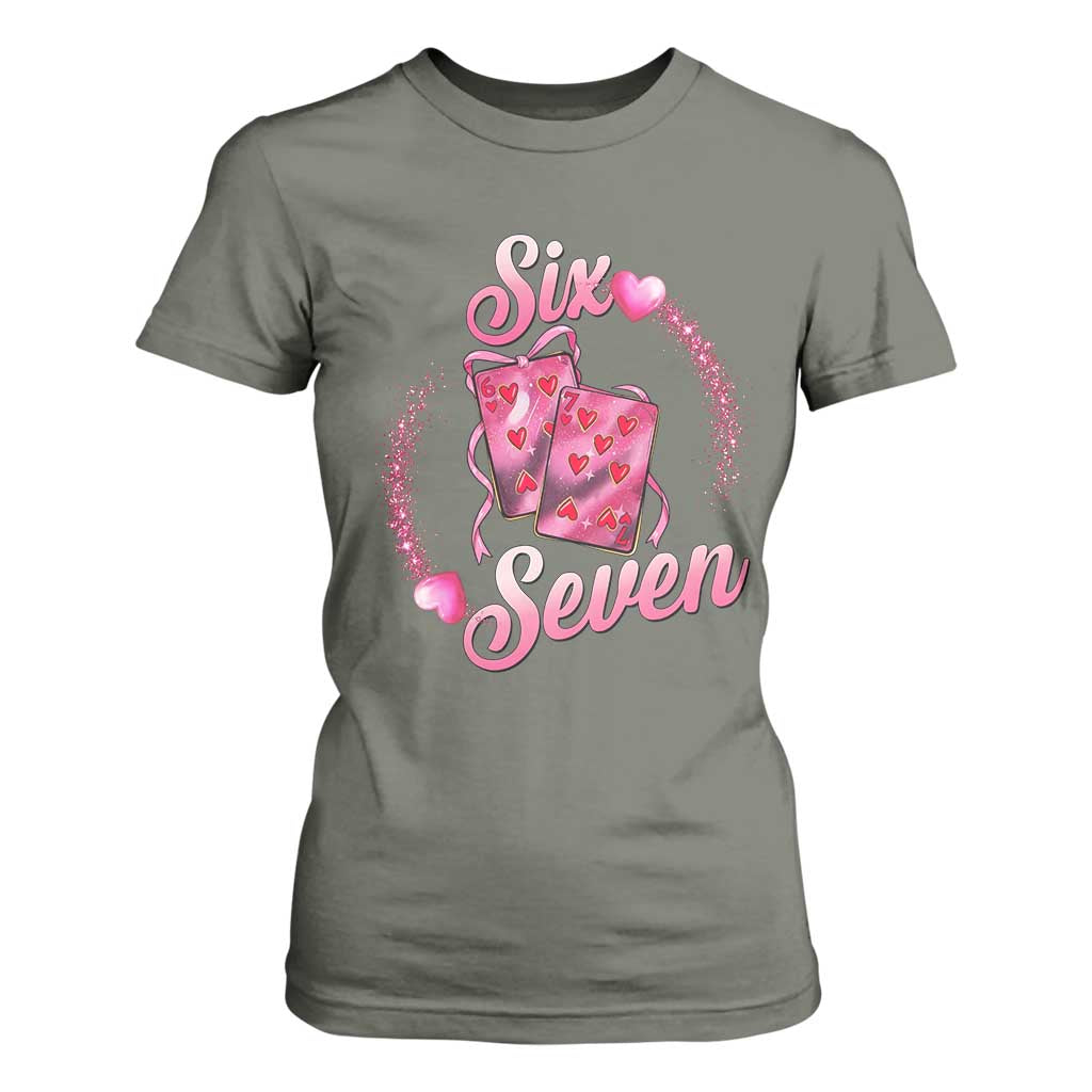 Playing Cards 67 Of Hearts T Shirt For Women Six Seven Valentine Meme TS12 Military Green Print Your Wear