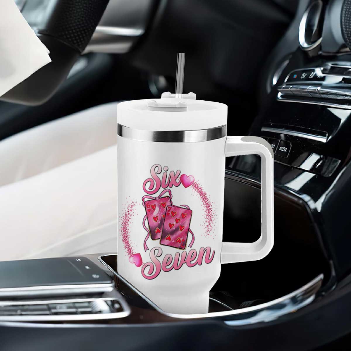 Playing Cards 67 Of Hearts Tumbler With Handle Six Seven Valentine Meme TS12 Print Your Wear