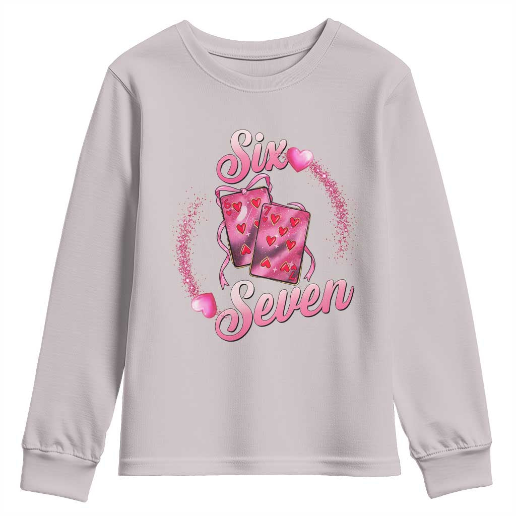 Playing Cards 67 Of Hearts Youth Sweatshirt Six Seven Valentine Meme TS12 Ice Gray Print Your Wear