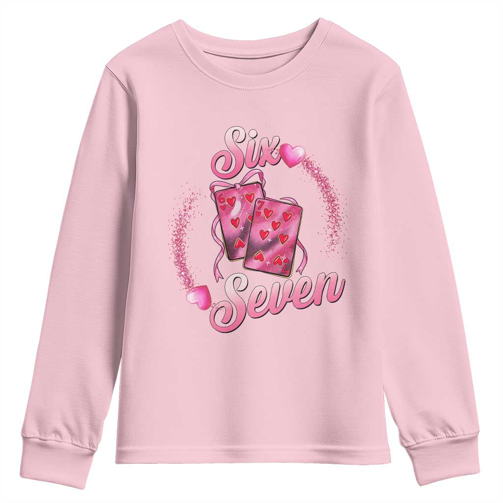 Playing Cards 67 Of Hearts Youth Sweatshirt Six Seven Valentine Meme TS12 Light Pink Print Your Wear