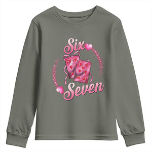 Playing Cards 67 Of Hearts Youth Sweatshirt Six Seven Valentine Meme TS12 Military Green Print Your Wear