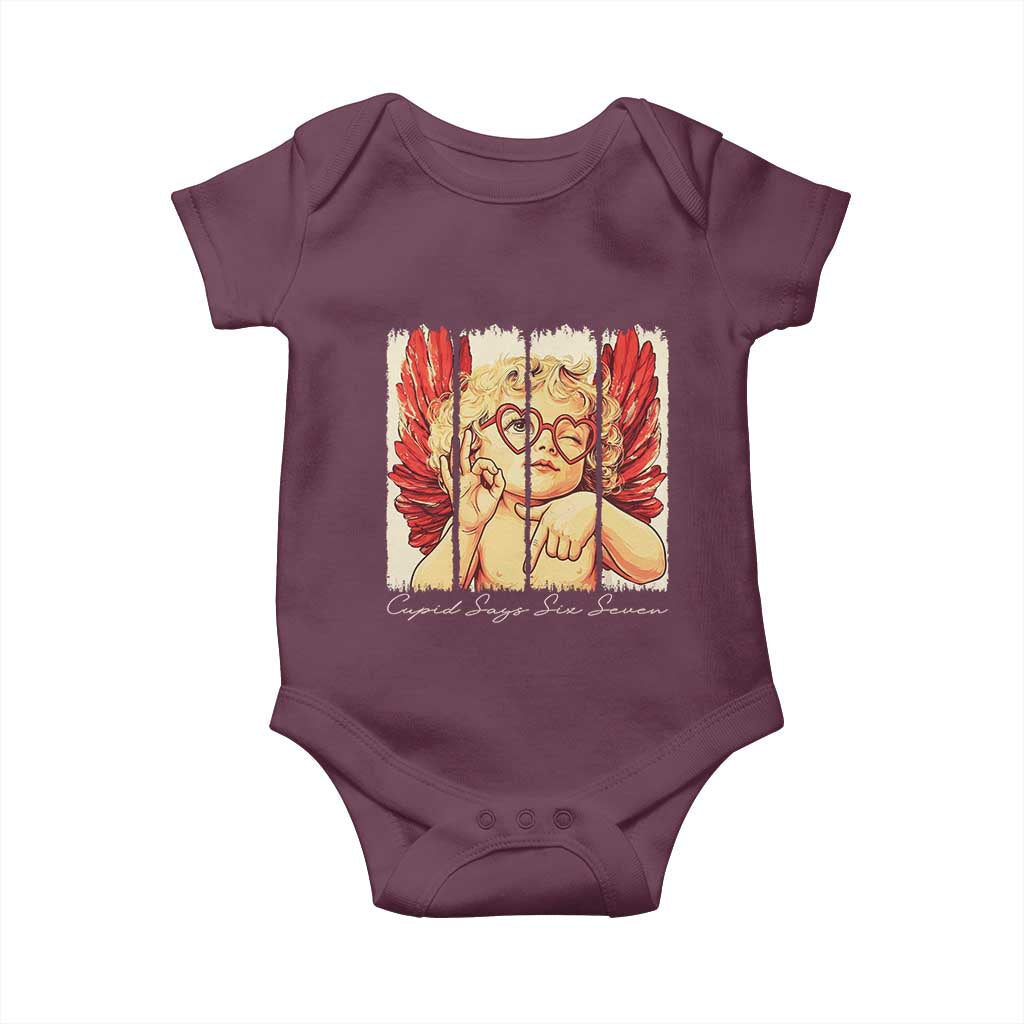 Retro Cupid Says Six Seven Baby Onesie 67 Valentines Day TS12 Maroon Print Your Wear