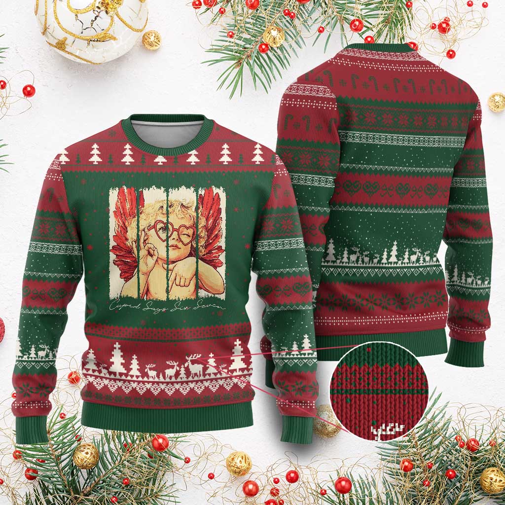 Retro Cupid Says Six Seven Ugly Christmas Sweater 67 Valentines Day TS12 Red Green Print Your Wear