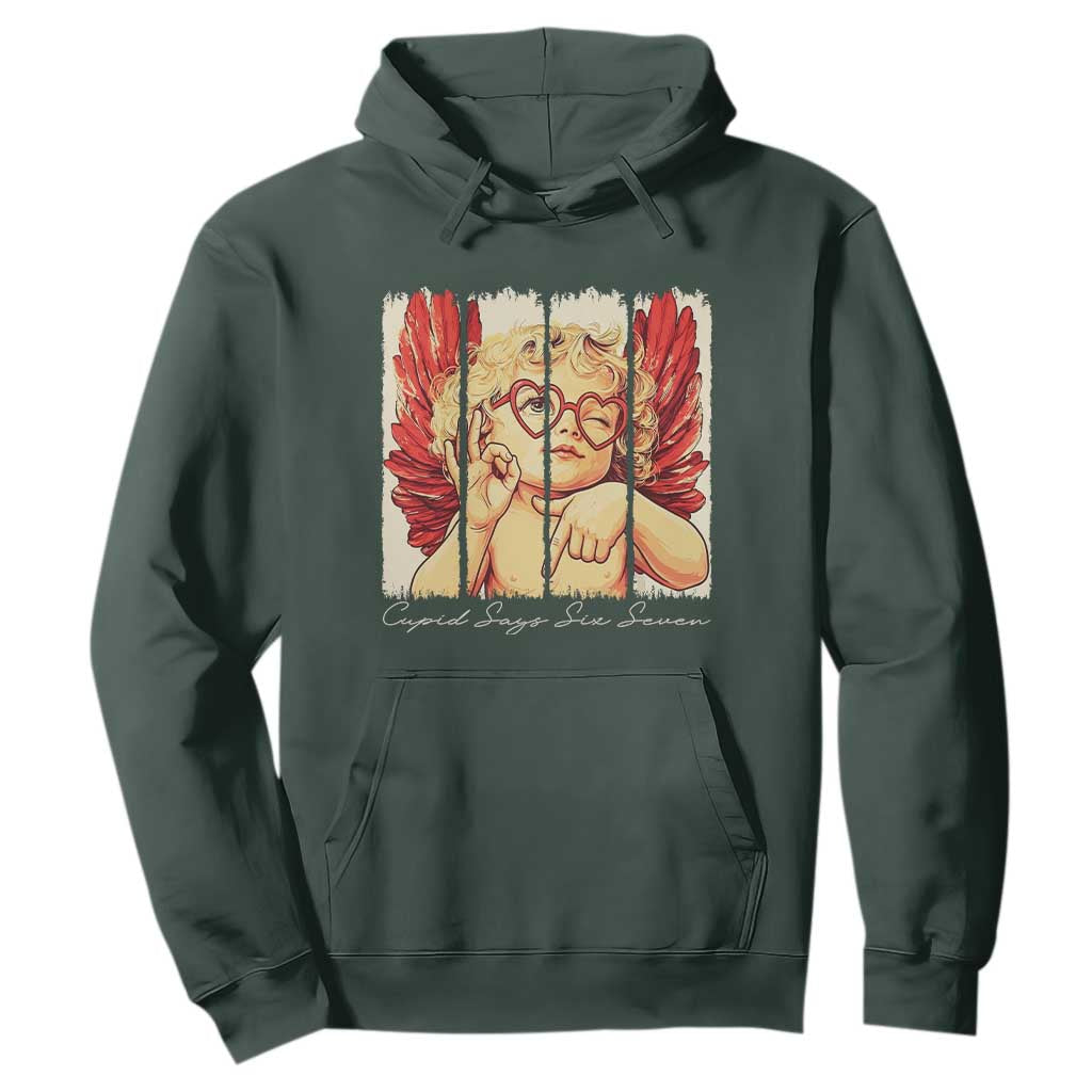 Retro Cupid Says Six Seven Hoodie 67 Valentines Day TS12 Dark Forest Green Print Your Wear