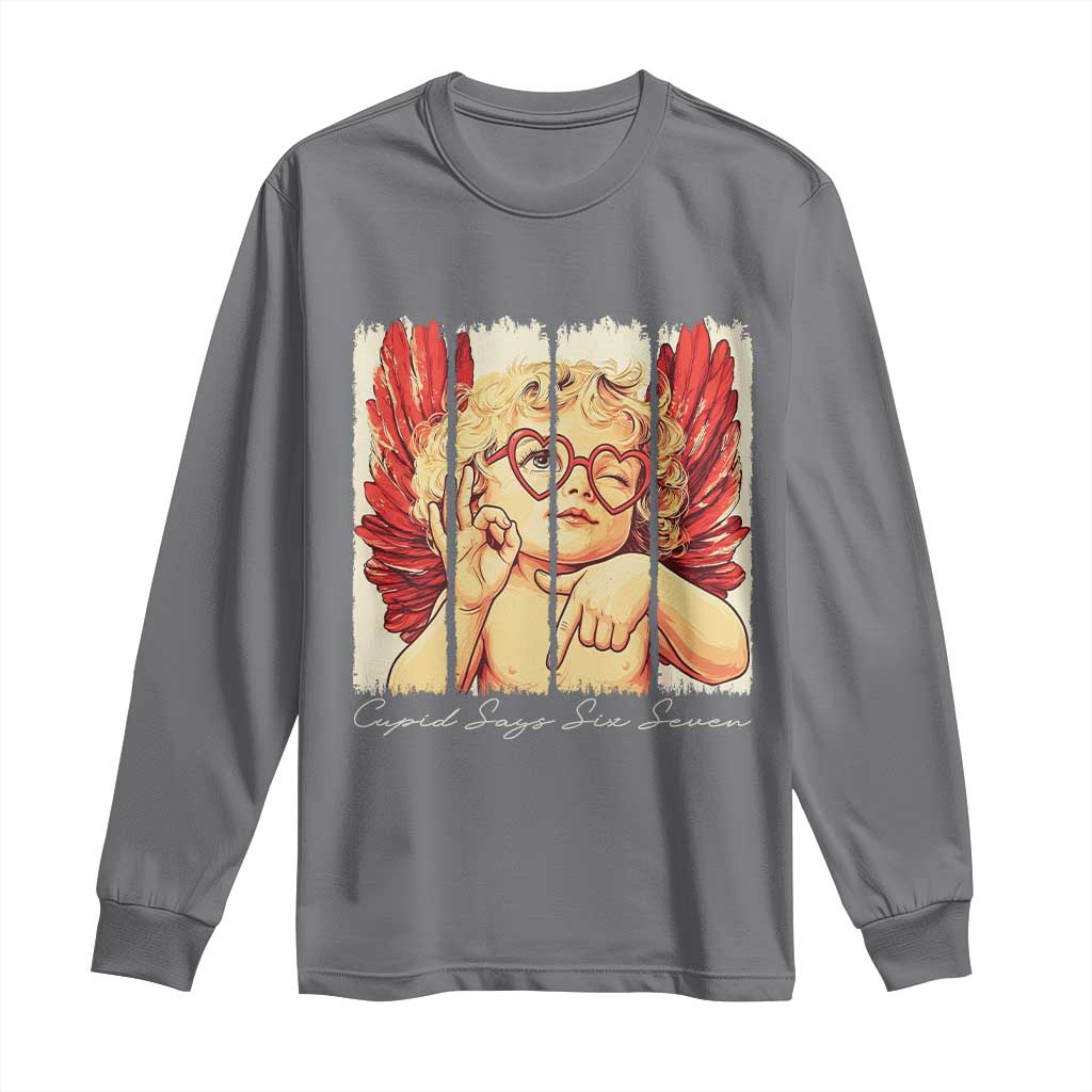 Retro Cupid Says Six Seven Long Sleeve Shirt 67 Valentines Day TS12 Charcoal Print Your Wear