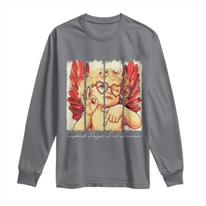 Retro Cupid Says Six Seven Long Sleeve Shirt 67 Valentines Day TS12 Charcoal Print Your Wear