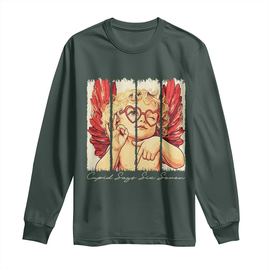 Retro Cupid Says Six Seven Long Sleeve Shirt 67 Valentines Day TS12 Dark Forest Green Print Your Wear