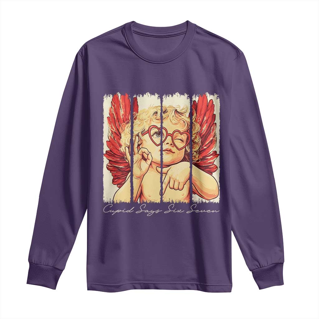 Retro Cupid Says Six Seven Long Sleeve Shirt 67 Valentines Day TS12 Purple Print Your Wear