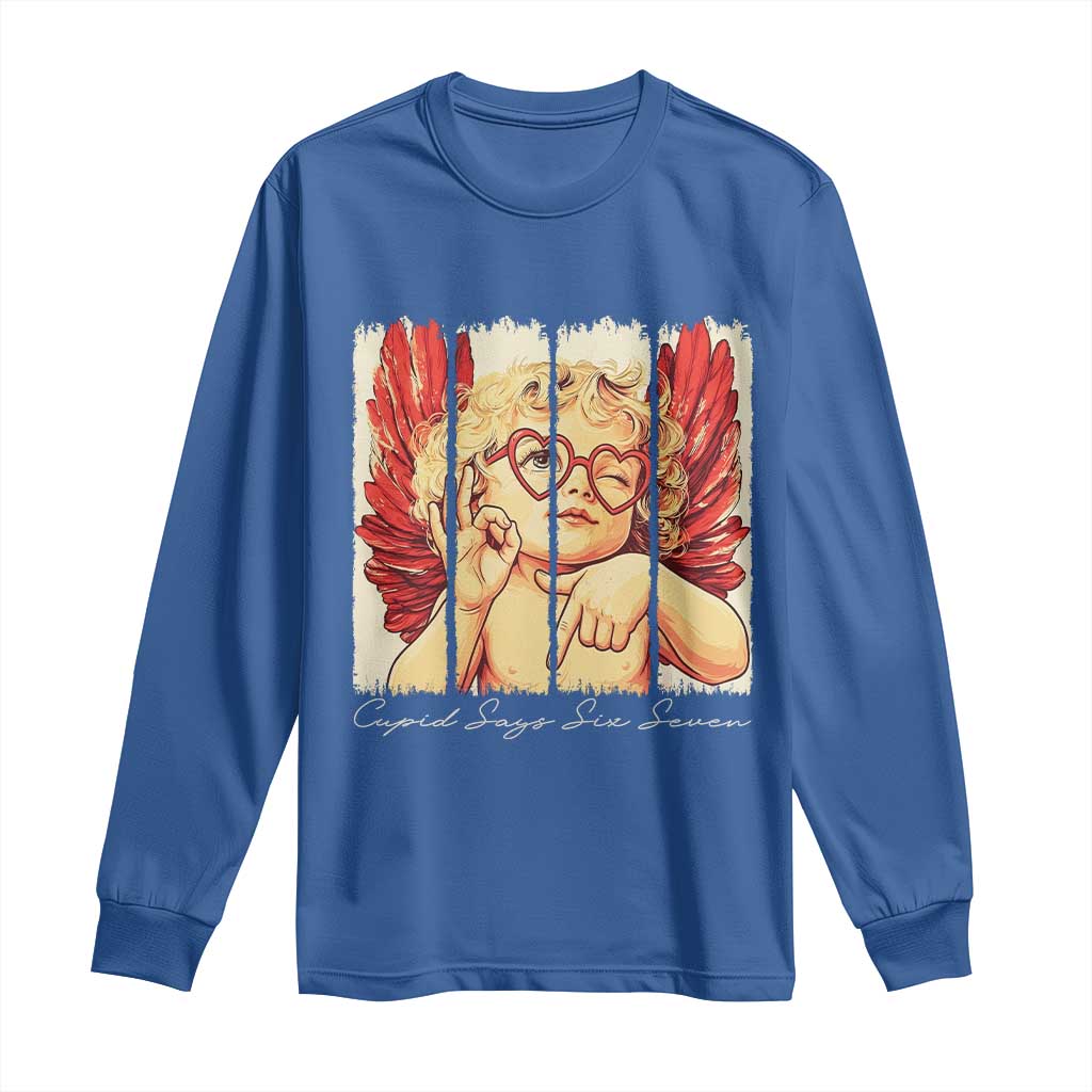 Retro Cupid Says Six Seven Long Sleeve Shirt 67 Valentines Day TS12 Royal Blue Print Your Wear