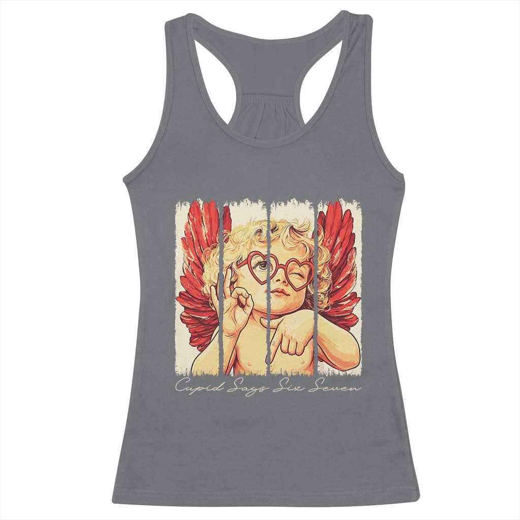 Retro Cupid Says Six Seven Racerback Tank Top 67 Valentines Day TS12 Charcoal Print Your Wear