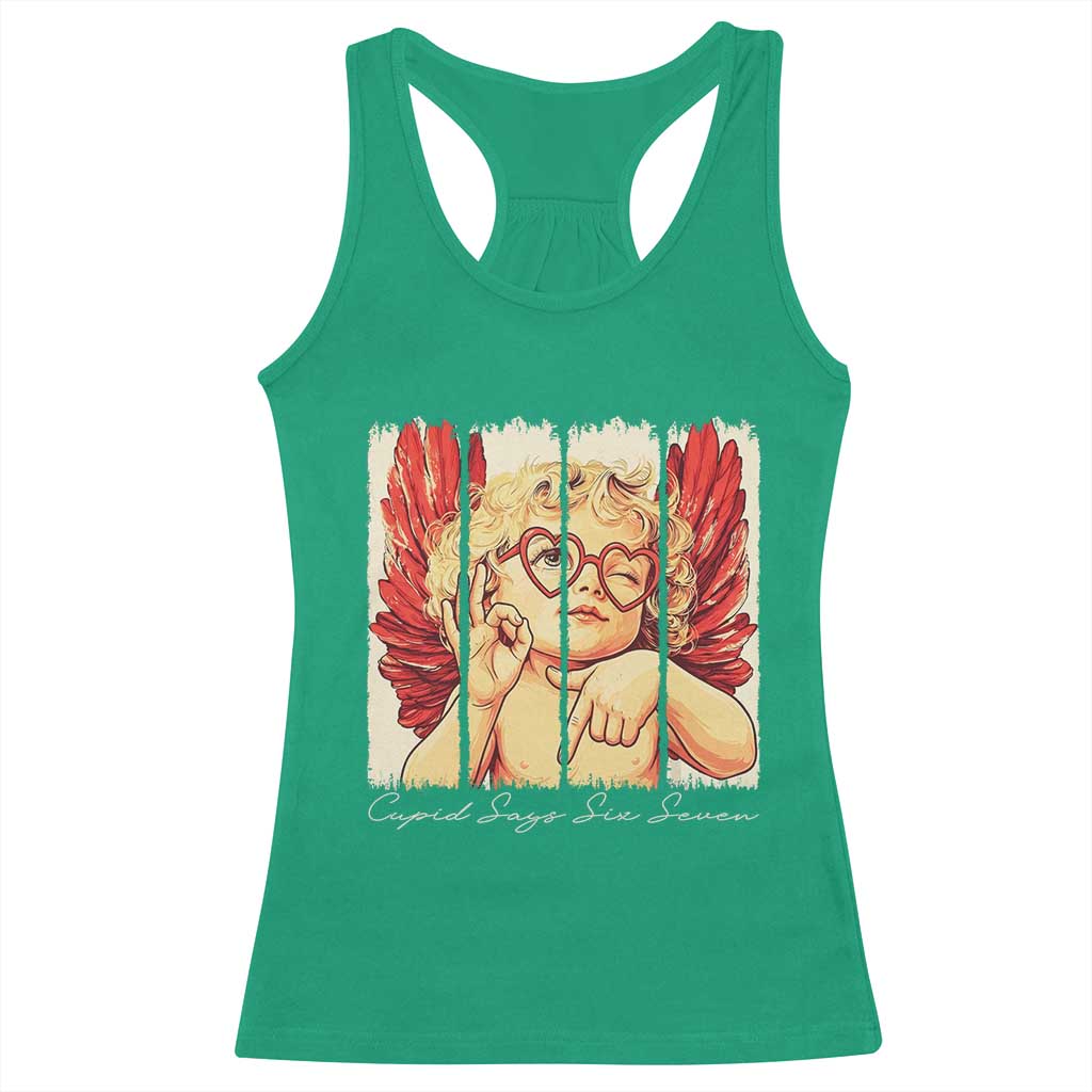 Retro Cupid Says Six Seven Racerback Tank Top 67 Valentines Day TS12 Irish Green Print Your Wear