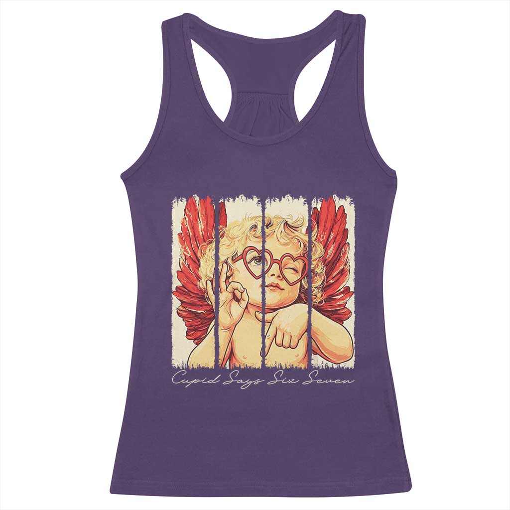 Retro Cupid Says Six Seven Racerback Tank Top 67 Valentines Day TS12 Purple Print Your Wear