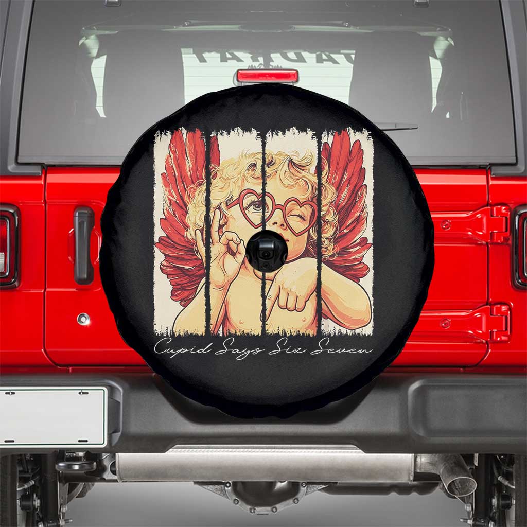 Retro Cupid Says Six Seven Spare Tire Cover 67 Valentines Day TS12 Black Print Your Wear