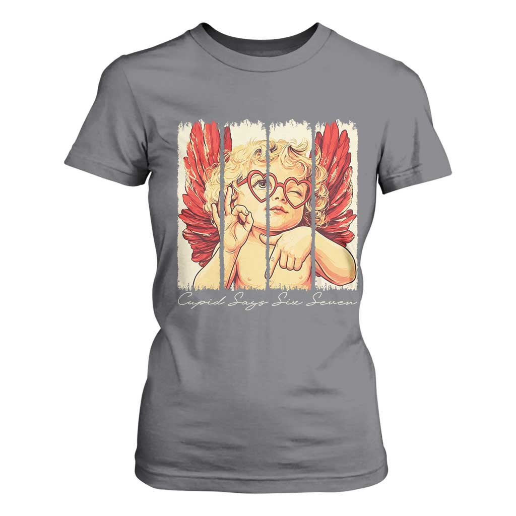 Retro Cupid Says Six Seven T Shirt For Women 67 Valentines Day TS12 Charcoal Print Your Wear