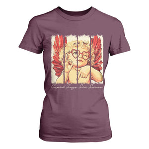 Retro Cupid Says Six Seven T Shirt For Women 67 Valentines Day TS12 Maroon Print Your Wear