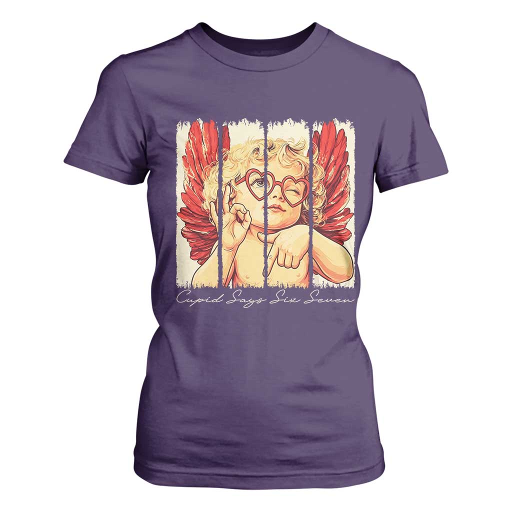 Retro Cupid Says Six Seven T Shirt For Women 67 Valentines Day TS12 Purple Print Your Wear