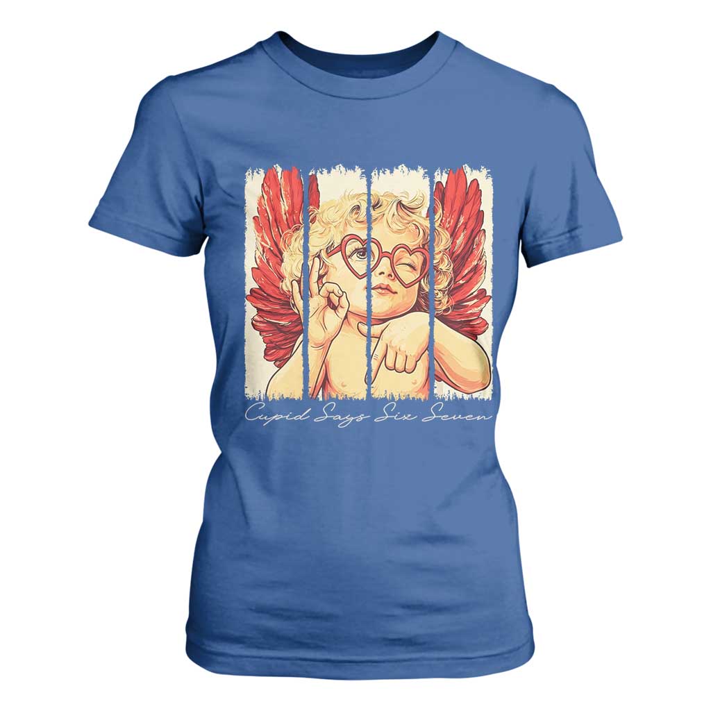Retro Cupid Says Six Seven T Shirt For Women 67 Valentines Day TS12 Royal Blue Print Your Wear