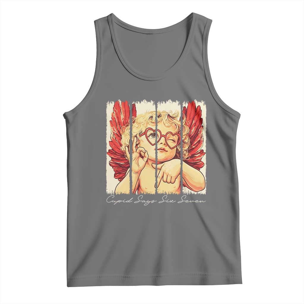 Retro Cupid Says Six Seven Tank Top 67 Valentines Day TS12 Black Heather Print Your Wear