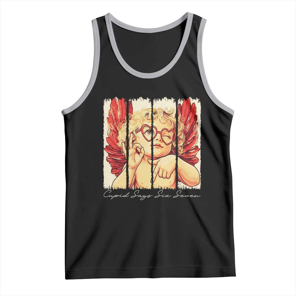 Retro Cupid Says Six Seven Tank Top 67 Valentines Day TS12 Black Athletic Heather Print Your Wear