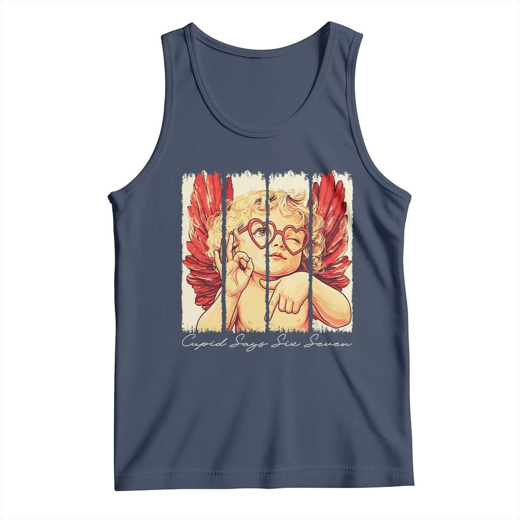 Retro Cupid Says Six Seven Tank Top 67 Valentines Day TS12 Navy Print Your Wear