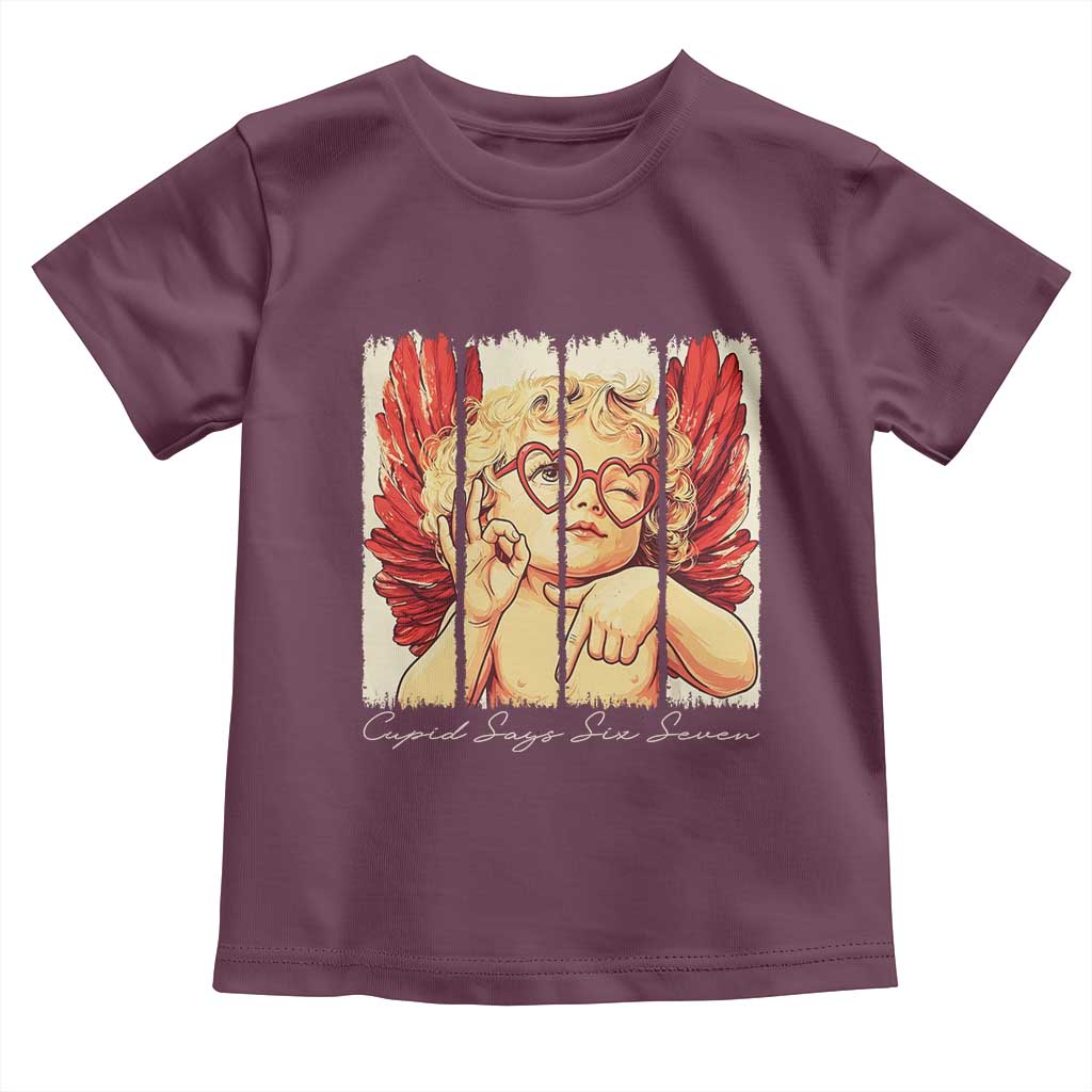 Retro Cupid Says Six Seven Toddler T Shirt 67 Valentines Day TS12 Maroon Print Your Wear