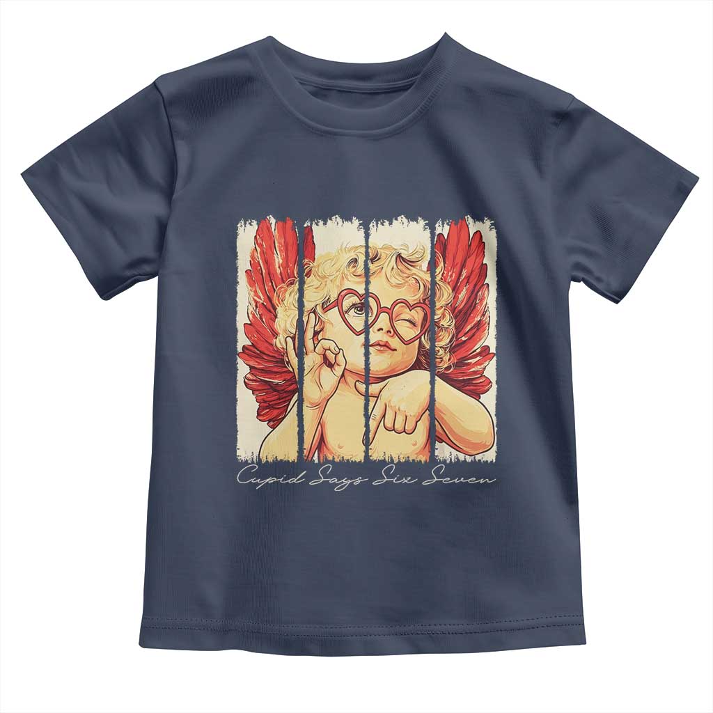 Retro Cupid Says Six Seven Toddler T Shirt 67 Valentines Day TS12 Navy Print Your Wear