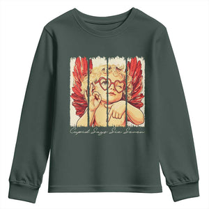 Retro Cupid Says Six Seven Youth Sweatshirt 67 Valentines Day TS12 Dark Forest Green Print Your Wear