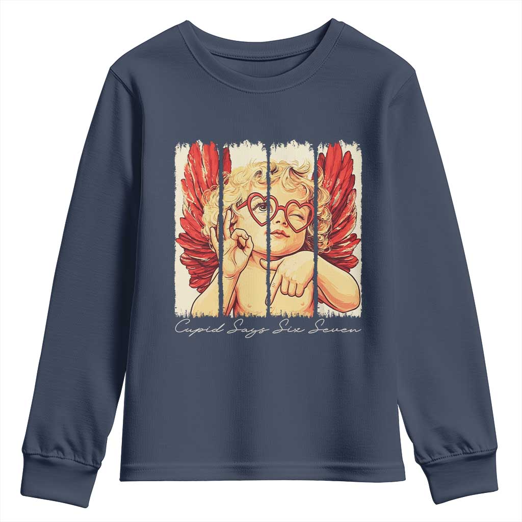 Retro Cupid Says Six Seven Youth Sweatshirt 67 Valentines Day TS12 Navy Print Your Wear