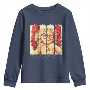 Retro Cupid Says Six Seven Youth Sweatshirt 67 Valentines Day TS12 Navy Print Your Wear