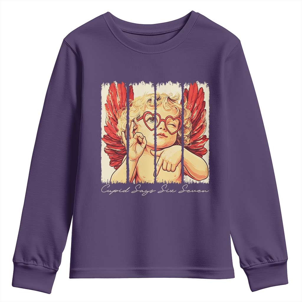 Retro Cupid Says Six Seven Youth Sweatshirt 67 Valentines Day TS12 Purple Print Your Wear