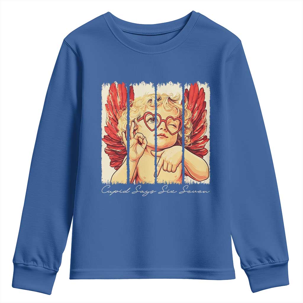 Retro Cupid Says Six Seven Youth Sweatshirt 67 Valentines Day TS12 Royal Blue Print Your Wear